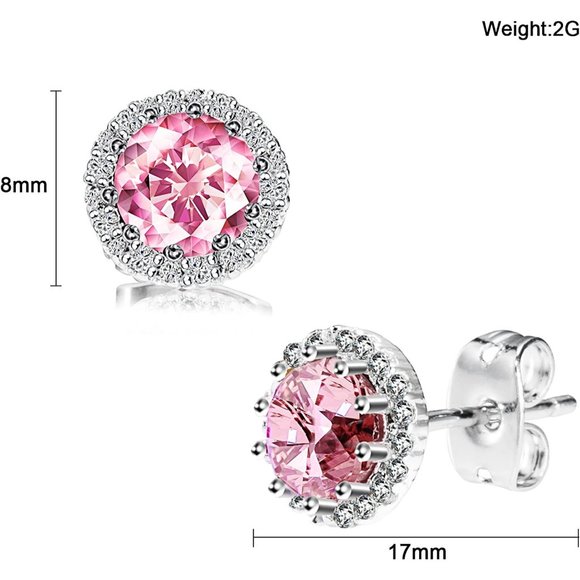 New Pink Tourmaline/October  Birthstone Stud Earrings Set, Copper Plated… - Picture 2 of 7